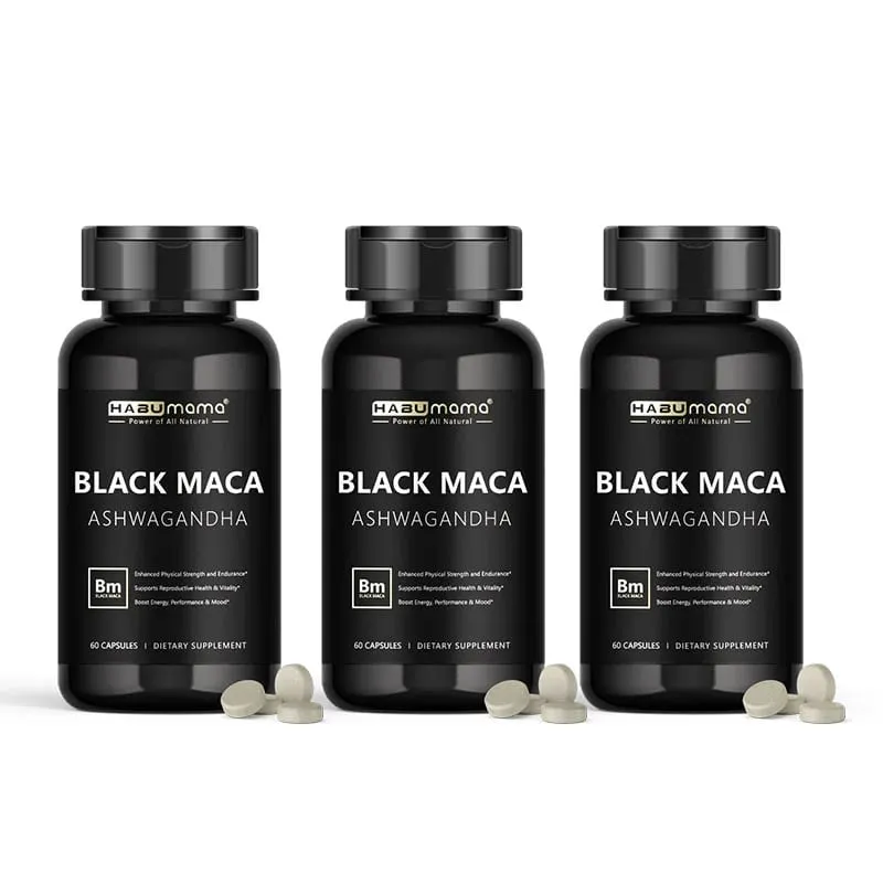 Maca noire biologique -60 comprimés 100% purs sans OGM, soutient la santé reproductive, énergisant naturel, rehausseur de performances d'endurance