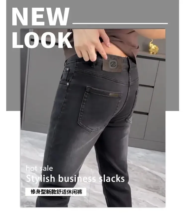 High-end Jeans erkek İlkbahar ve Yaz Çok Yönlü Ince Pantolon Siyah Trendy Marka İş Pantolon Erkek Giyim Düşük Rise Jeans