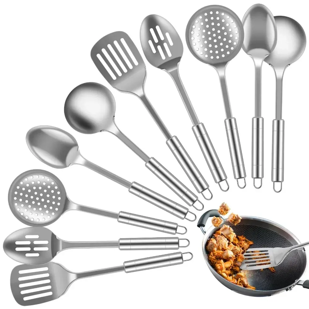 Langlebiger Wok-Spachtel aus Edelstahl mit langem Griff, Küchenhelfer, Küchenkochutensilien-Set, Reislöffel, Schöpfkelle, Kochutensilien — image 3