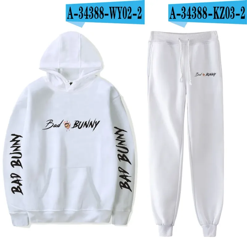 Harajuku Comfortable Funny bad bunny Print Sweatshirt Sweatpants Suit Men/Women Hoodies+ Trousers Suit Cute 2 Piece Set Clothes — image 35