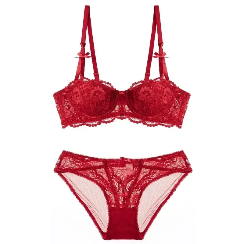 Set reggiseno di pizzo natalizio - Bralette velata nera e rossa Mezza coppa ultra sottile Puro desiderio Look Tushy intimo Lingerie per feste di Natale — image 3