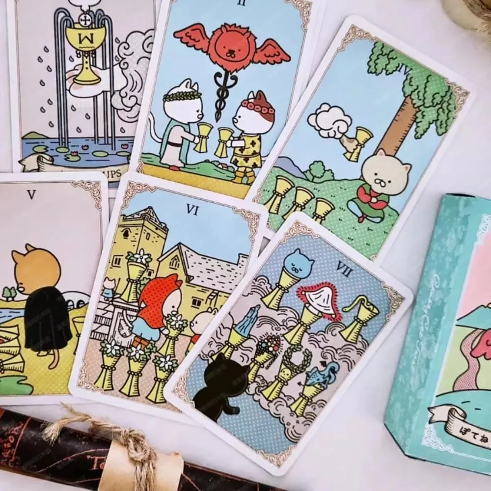 97x63 มม. Potenko Tarot 78 การ์ดไพ่ทาโรต์แมวน่ารักน่ารักสำรับสำหรับผู้เริ่มต้นขนาดพกพา — image 4