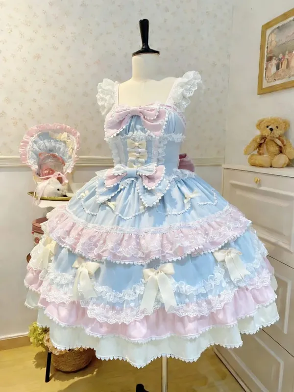 Robe à bretelles Lolita Jks Y2K pour femmes, couleur unie, à volants, nœud en dentelle, Patchwork, princesse Kawaii, robe de bal, longueur aux genoux, fête élégante — image 10