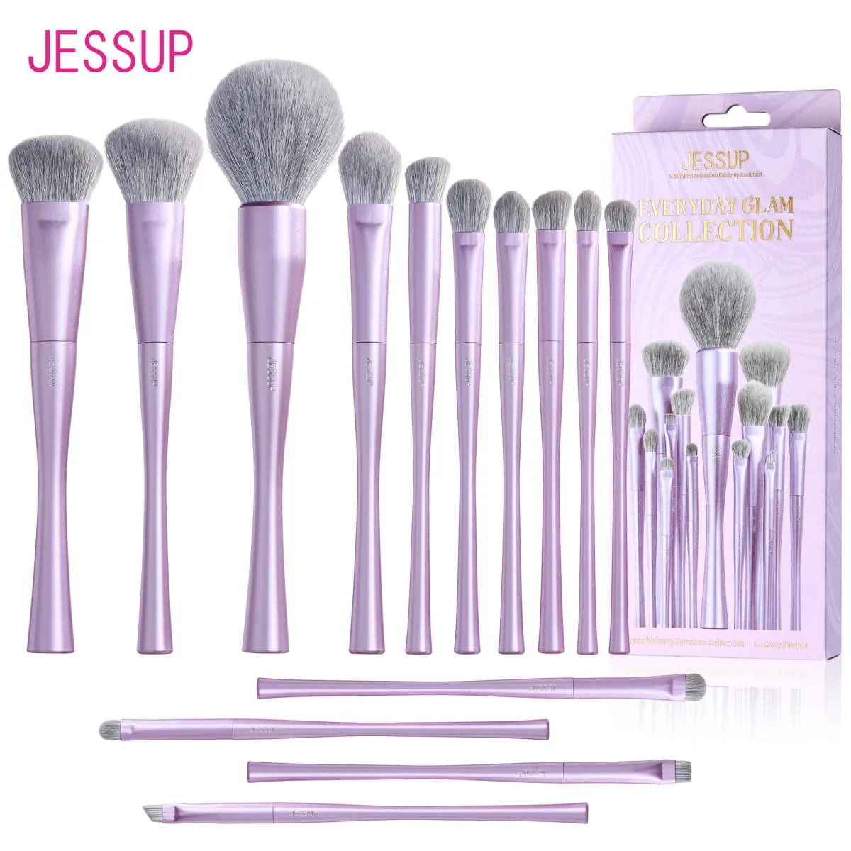 Jessup – ensemble de pinceaux de maquillage professionnels, 14 pièces, pour fond de teint végétalien, fard à paupières, poudre de Contour, Kit de pinceaux de mélange de luxe violet T512 — image 1