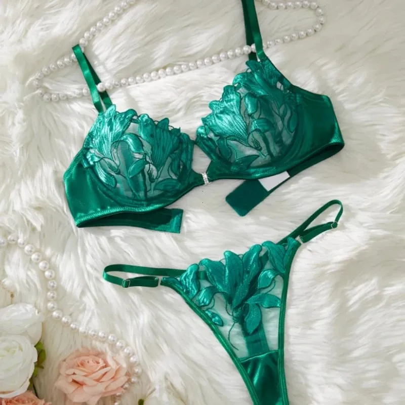 Sexy Lingerie Woman Lace Transparent Underwear Embroidery Brief Set female Bra Kit Push Up Breves Sets Thin Bras New Bragas — image 3