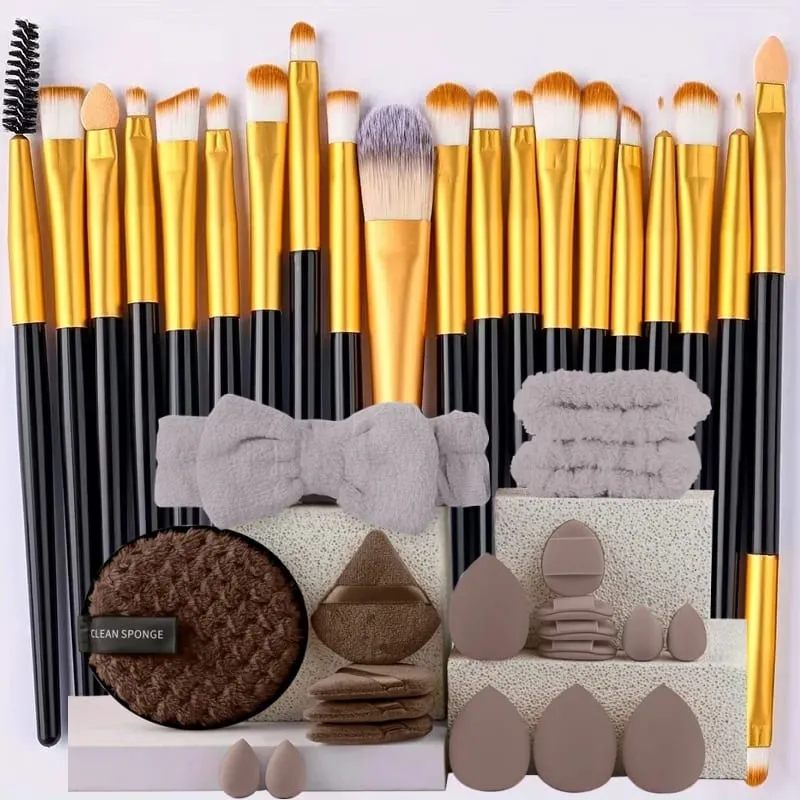 Set Berus Mekap Premium Synthetic Kabuki Foundation Concealers Powder Blush Blending Face Eye Shadow Brush Set — image 1