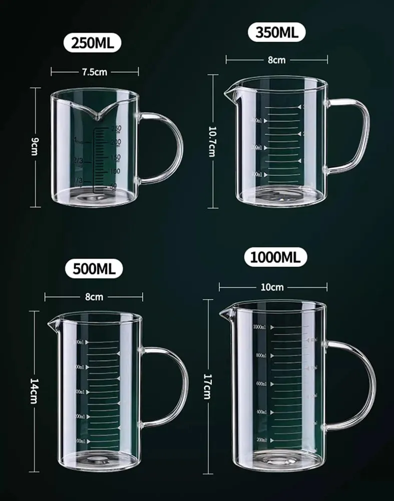 1/2 szt. Szklana miarka z uchwytem żaroodporna zlewka laboratoryjna kuchenna miarka do kawy i mleka 250/350/500/1000ml — image 4