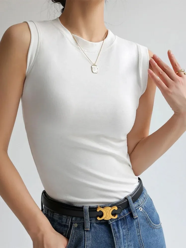 Kamisol Vest untuk Wanita Kapas Leher Bulat Berwarna-warni Asas Berbaju Dalam Tanpa Lengan Atasan Tee dengan Liputan untuk Belahan Sisi — image 3