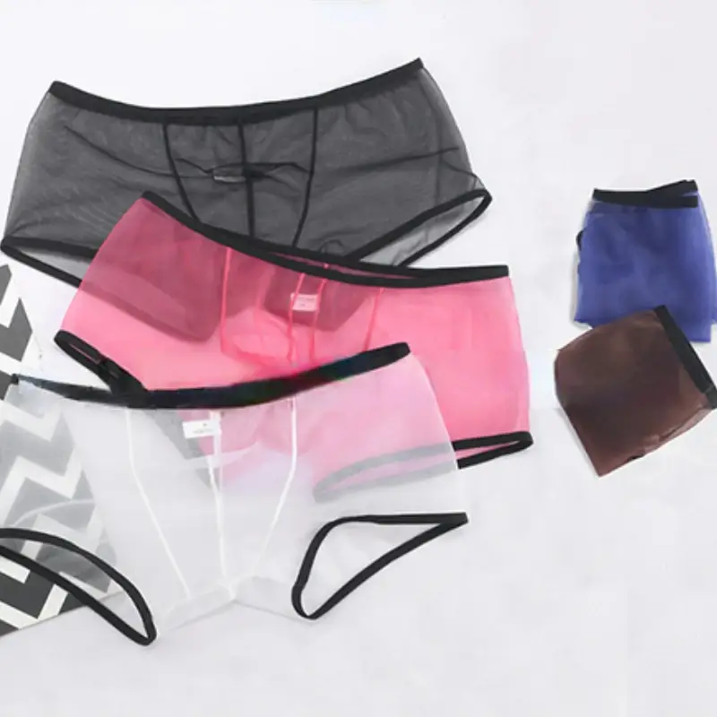 ผู้ชายดูผ่าน Ultra-thin Boxer กางเกงขาสั้นกางเกงขาสั้น U กระเป๋านูนชุดชั้นในกางเกงตาข่าย Low Rise โปร่งใสด่วน-แห้งกางเกง — image 1