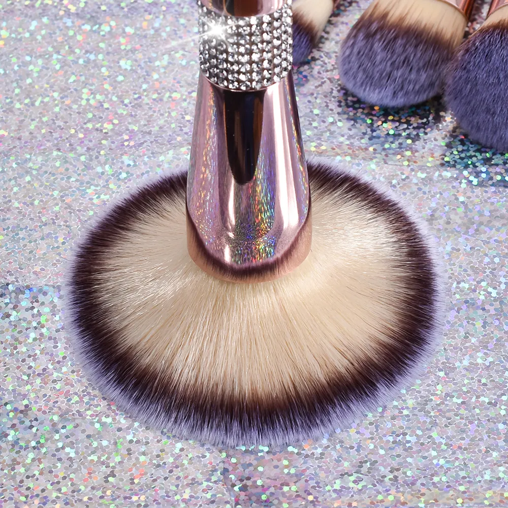 Nuovo set di pennelli per trucco con strass bling in oro rosa da 14 pezzi di lusso Set di pennelli per trucco vegan con diamanti glitterati con strass — image 3