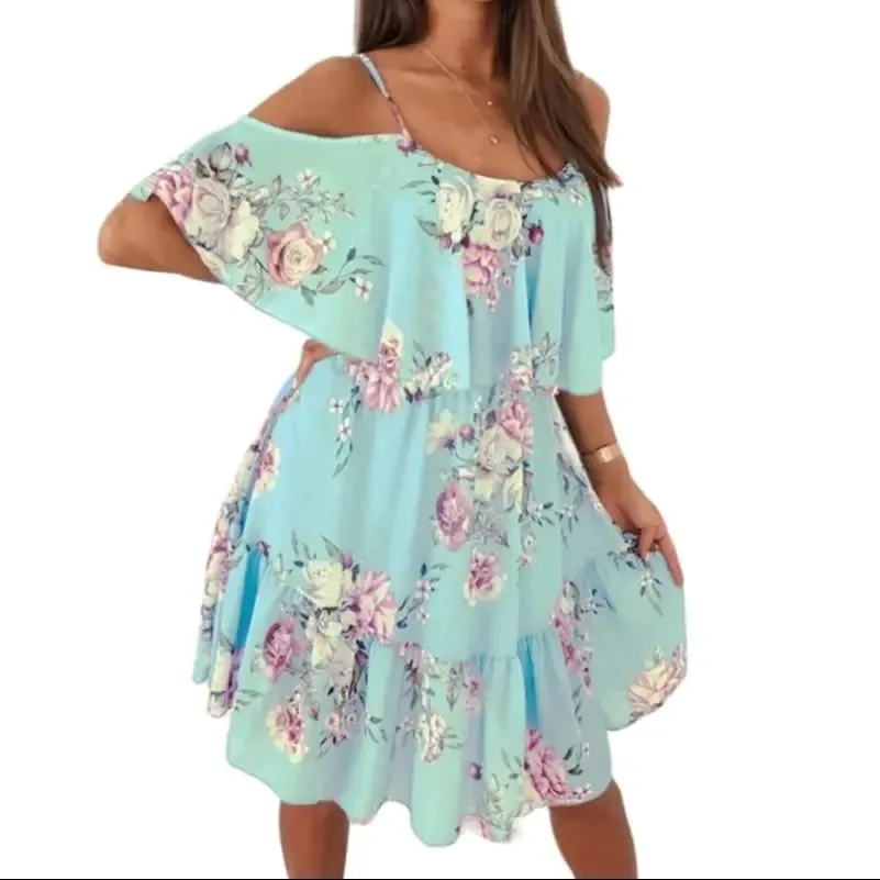 Women's Summer V-Neck Sleeveless Sling Camisole Commuting Printed Chiffon Bohemian Floral Dress For Women — image 6