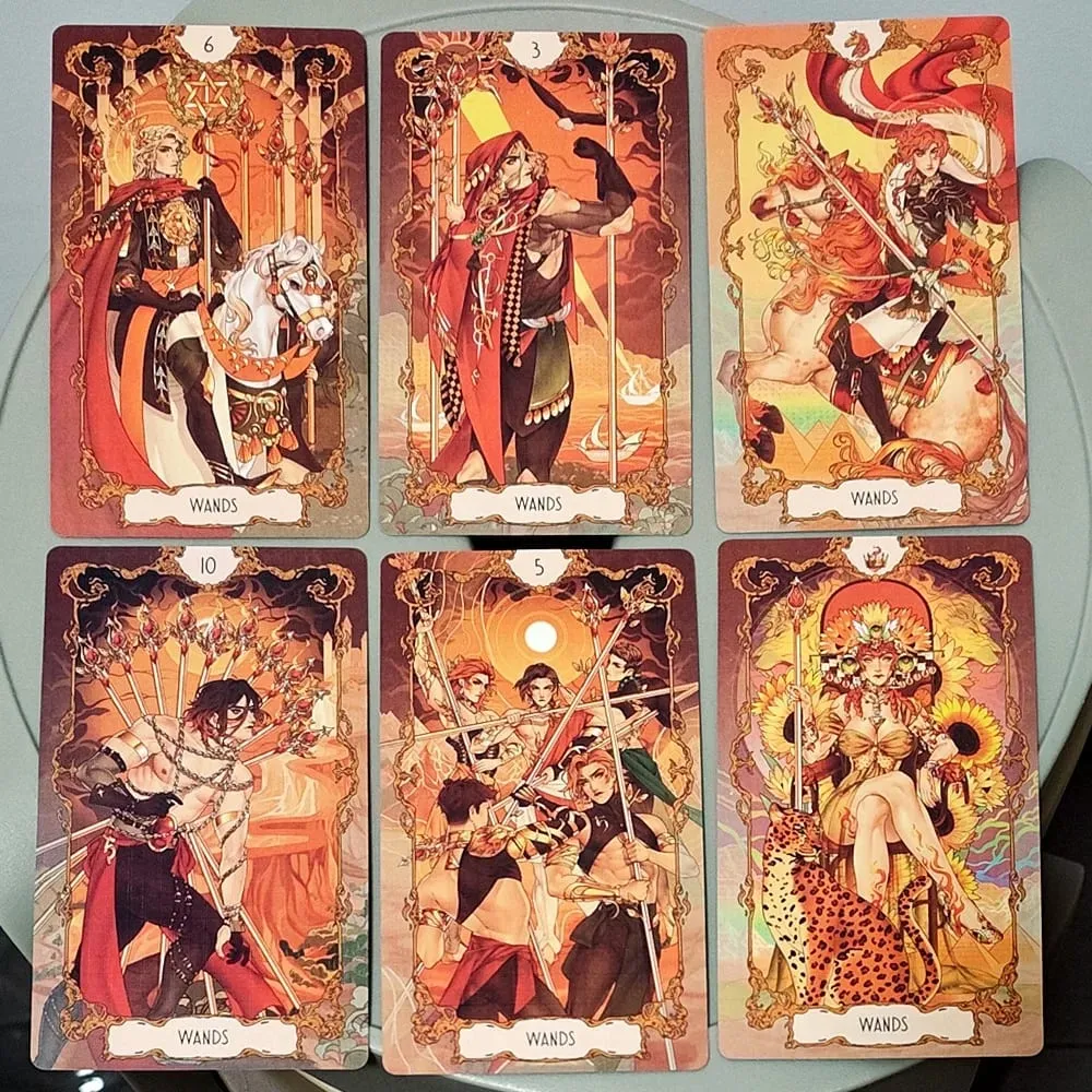 Timbul dua kali dengan Ilustrasi Gaya Anime Cantik 78 Keping Kad Tarot Art Nouveau 12*7sm Dek Tarot Anima dalam Kotak Tegar — image 5