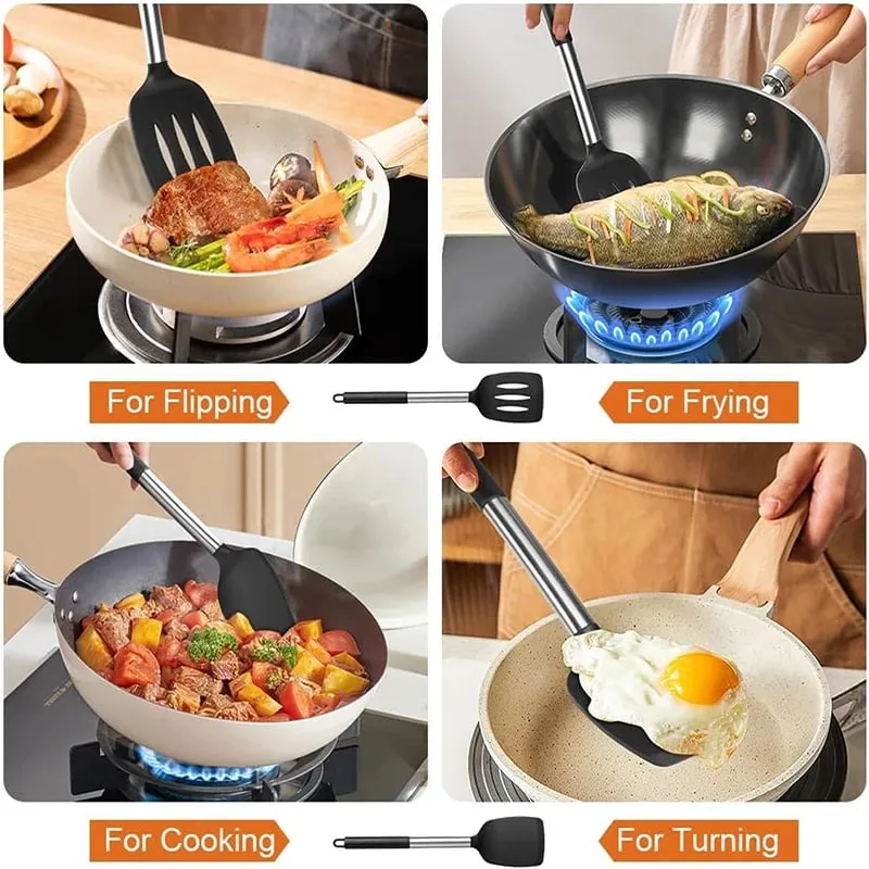 2 ชิ้นชุดไม้พายซิลิโคนทนความร้อน Nonstick ไม้พายสเต็กครัวทำอาหารเครื่องครัวชุดเครื่องมือทำอาหารชุดไม้พาย — image 8