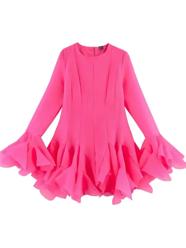 2026 Sommer Kvinders Elegante Flerlags Flæsede Kant-Minikjoler Dame Sød Fransk Stil Lange Flare-ærmer Slim Fit Puffy Robe