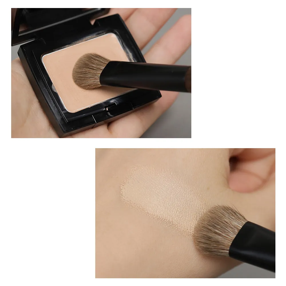 T105 Pennelli per trucco professionali fatti a mano Pennello per correttore in pelo di capra naturale Pennello per fondotinta piccolo Pennello per trucco con manico in legno di ebano — image 5