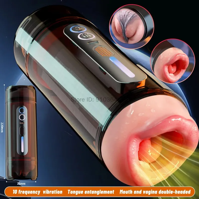 ที่สมจริงช่องปากช่องคลอดสองหัวใช้ชายMasturbatorอัตโนมัติVibrating Moaningพ็อกเก็ตหีเสียงอมควยคัพเพศของเล่นสำหรับผู้ชาย — image 9