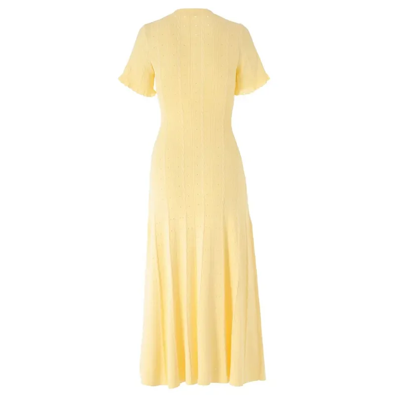 Musim Panas Wanita Elegant Rajutan Single Breasted Gaun Panjang Wanita Lengan Pendek O Leher Butang Bodycon Pesta Vestidos Wanita — image 11