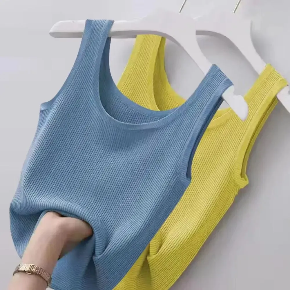 2024 Polyester Sexy košilka bez rukávů Základní top Jednobarevné Letní Košilka Streetwear Trička Tričko Jarní Pletené Tílko Dámské — image 9