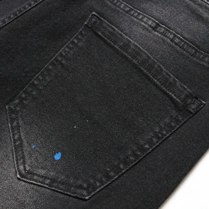 2025 ฤดูใบไม้ร่วงใหม่ยืดกางเกงยีนส์แฟชั่น Ripped Patchwork Slim ยุโรปอเมริกันกางเกงชายสี Dot Hip Hop DENIM กางเกง — image 6