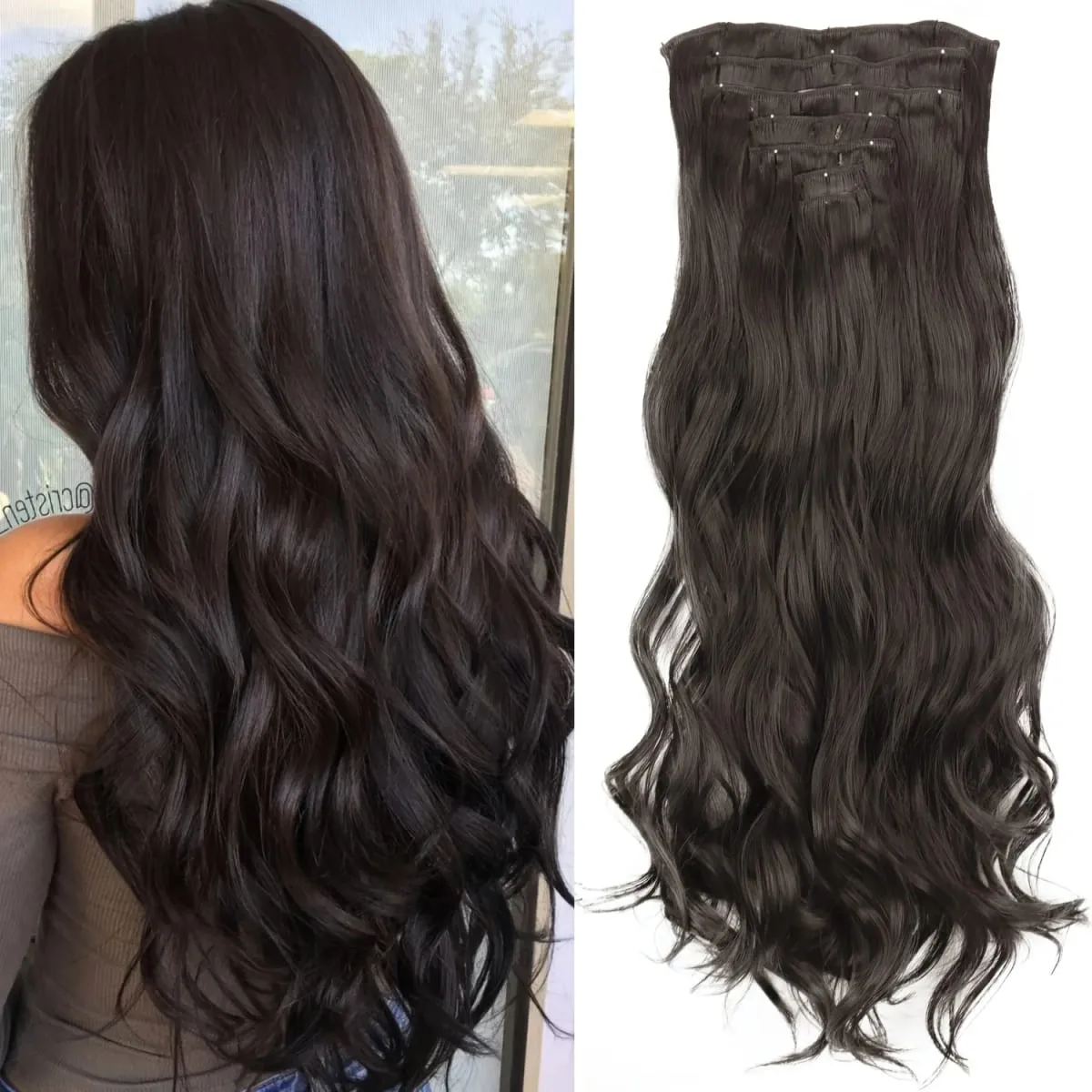 Coiffure longue droite 16 Clips 7 pièces/ensemble Extensions de cheveux postiches synthétiques blondes noires naturelles résistantes à la chaleur pour les femmes — image 17
