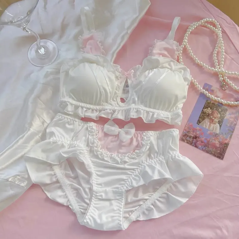 Conjunto de sujetador y bragas con Orejas de conejo japonés, sujetador triangular fino sin aros para pecho plano pequeño, ropa interior transpirable para uso diario, S-XL — image 10