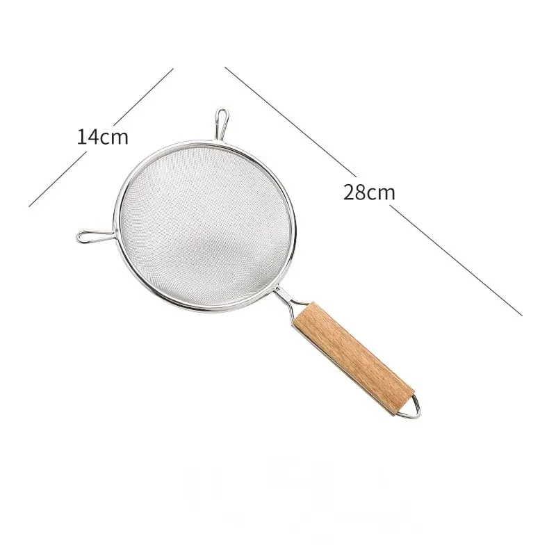 1-3 szt. Drewniany uchwyt przesiewacz do mąki i sitko z drobnymi oczkami ze stali nierdzewnej do pieczenia w domu gotowanie filtrowanie soków i proszku — image 9