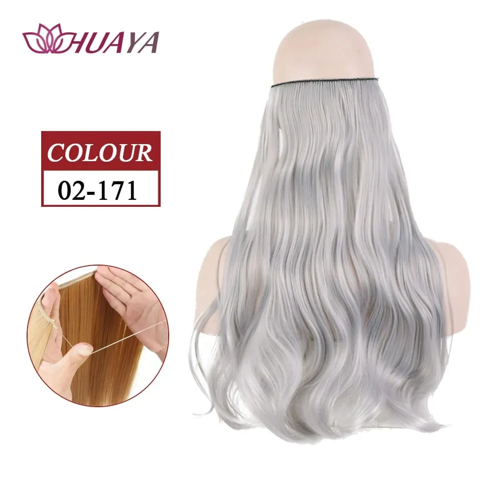 Filo invisibile sintetico lungo rettilineo senza clip nelle estensioni dei capelli Pezzi di capelli finti Linea di pesce segreta Posticci per le donne — image 31