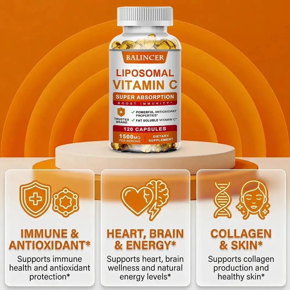 Liposomal C-vitamin 1500mg højabsorberende fedtopløselig ascorbinsyre Immunstøtte Kollagen Booster & Antioxidant Supplement — image 4