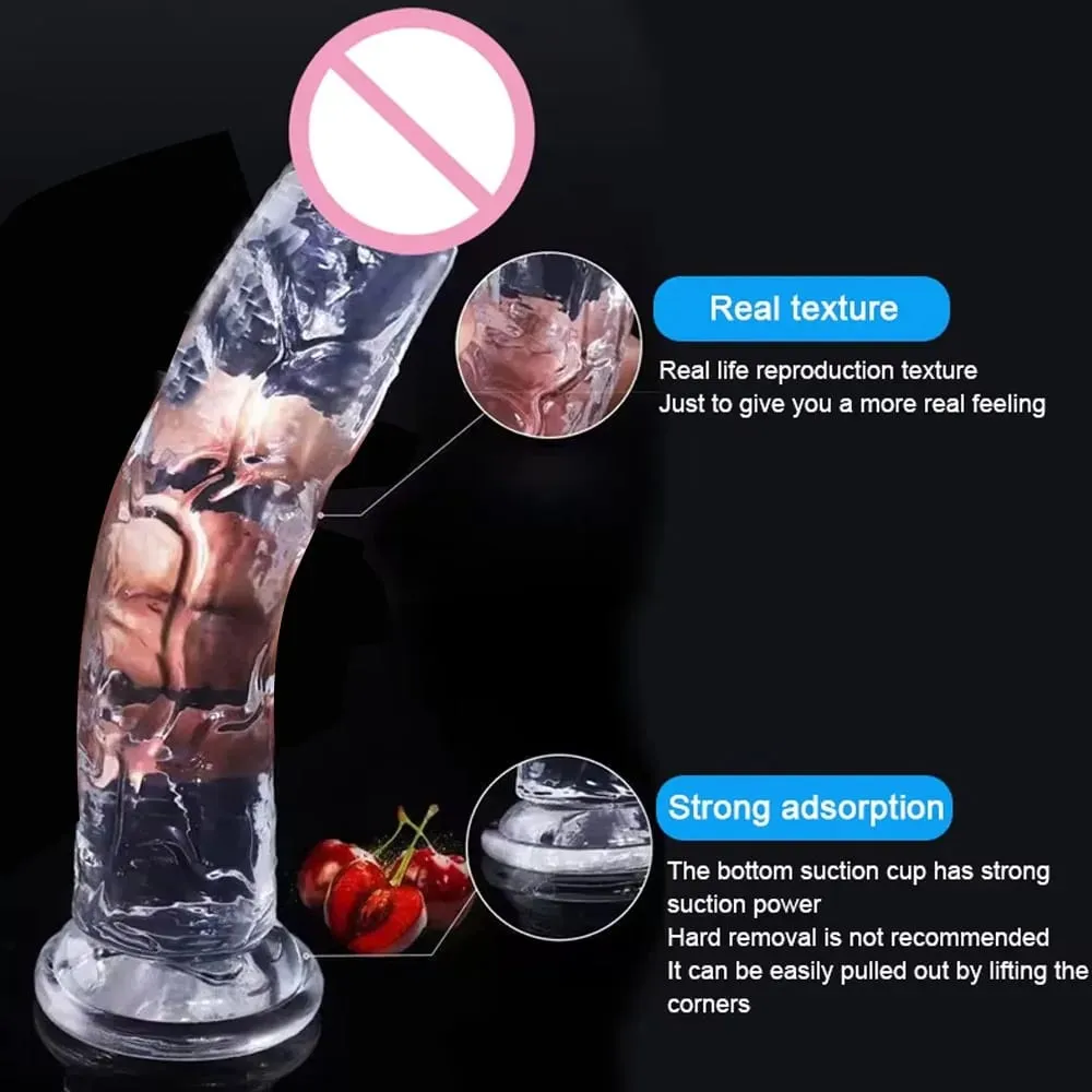 ใหม่โปร่งใสสมจริงดูดถ้วยDildo JellyอวัยวะเพศชายDildo Clitoral Stimulator Big DickหญิงMasturbatorเลสเบี้ยนของเล่น — image 6