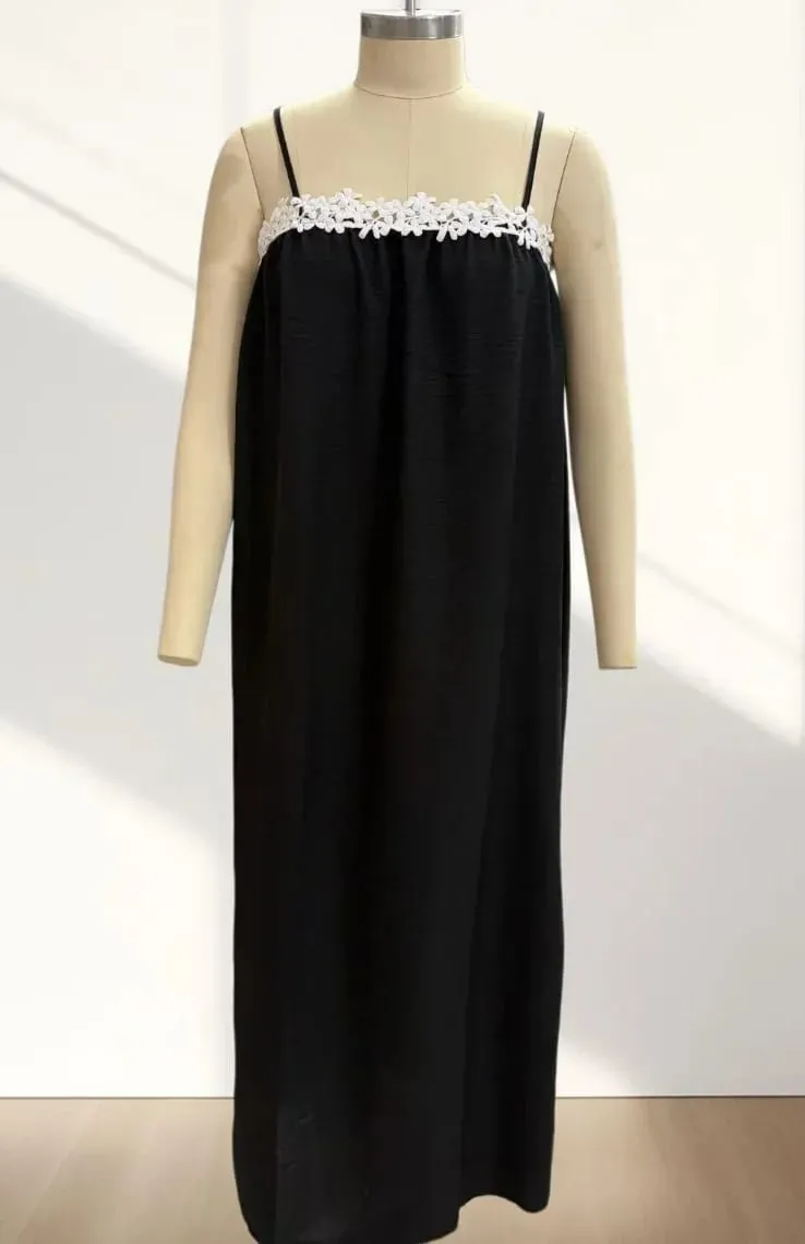 Abito lungo Boho estivo da donna, cinturino per spaghetti, patchwork in pizzo, vestito estivo da spiaggia allentato, abiti lunghi da vacanza casual — image 1