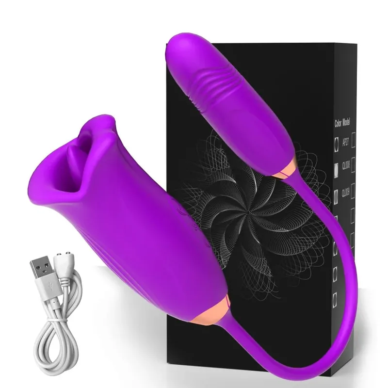 Sucking Vibrator สำหรับผู้หญิงกัดช่องปากปาก Thrusting Telescopic Dildo ลิ้น G-Spot หัวนม Clit กระตุ้นของเล่นเพศหญิง — image 9