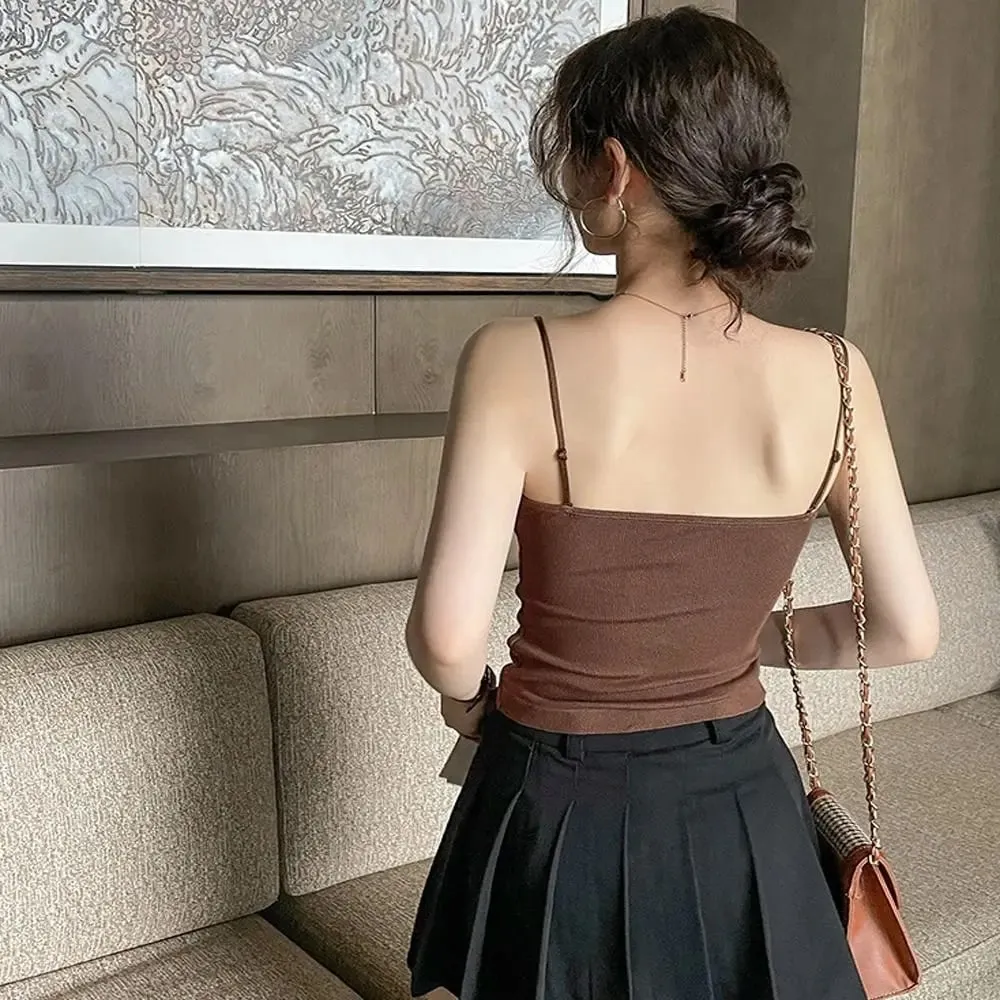 Bra tali kamisol renda bersirkulasi modis kualitas tinggi atasan musim panas warna Solid atasan crop bebas kabel gaya seksi — image 5