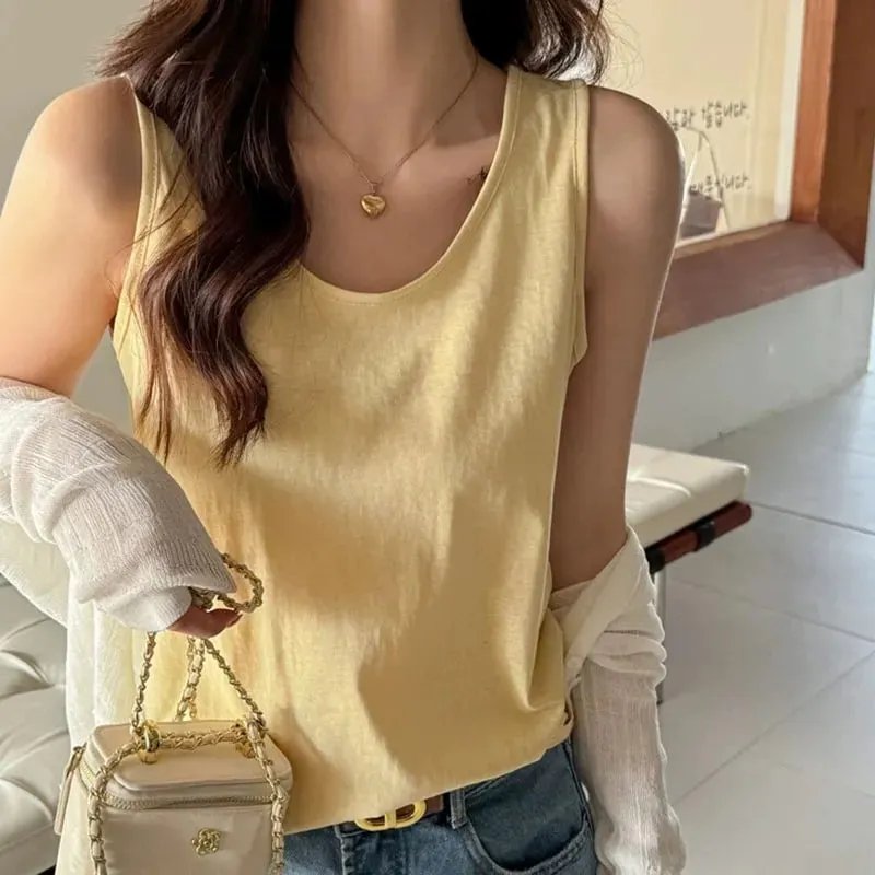 2026 novas mulheres verão casual regata cor sólida all-match básico sem mangas colete feminino coreano simples solto o-pescoço camis topo — image 11