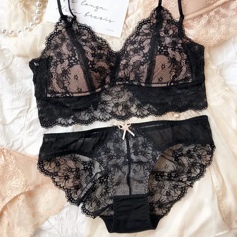 French Lace Triangular Cup Push Up Bra Set Women Sexy Lingerie Summer Comfort Fine Shoulder Strap Bras Backless Underwear Sets — image 6