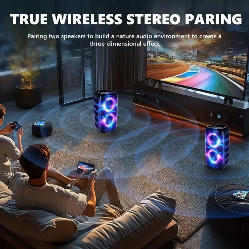 9900Hz Professional Large Bluetooth Speaker with Microphone Portable Design Featuring Subwoofer Party Box LED Lights Compatible with BT/USB/TF/AUX/FM/TWS/MIC/EQ Functions Professional Karaoke. Ideal Gift for Birthdays Christmas and New Year — image 6