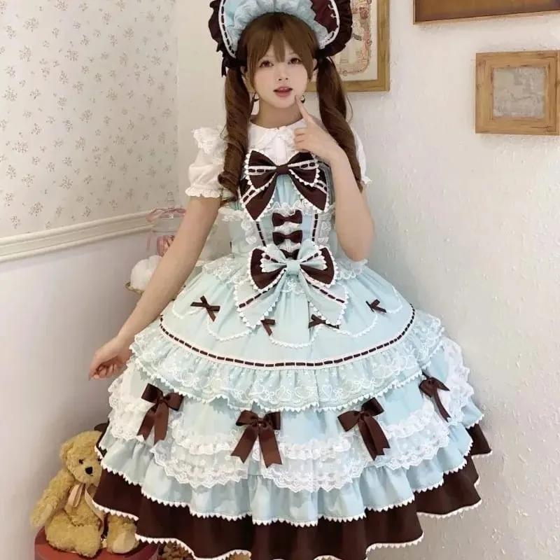 Robe à bretelles Lolita Jks Y2K pour femmes, couleur unie, à volants, nœud en dentelle, Patchwork, princesse Kawaii, robe de bal, longueur aux genoux, fête élégante — image 3