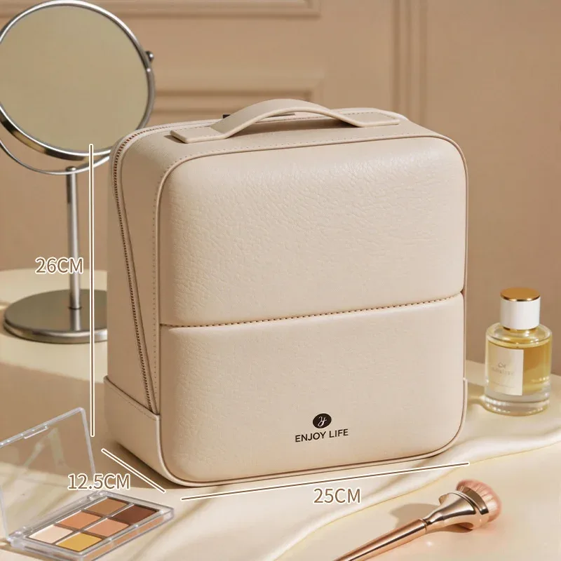 Stehende Aufbewahrungstasche für Make-up-Pinsel, PU-Leder, Kosmetiktasche mit mehreren Fächern, großes Fassungsvermögen, Organizer für Hautpflege- und Toilettenartikel
