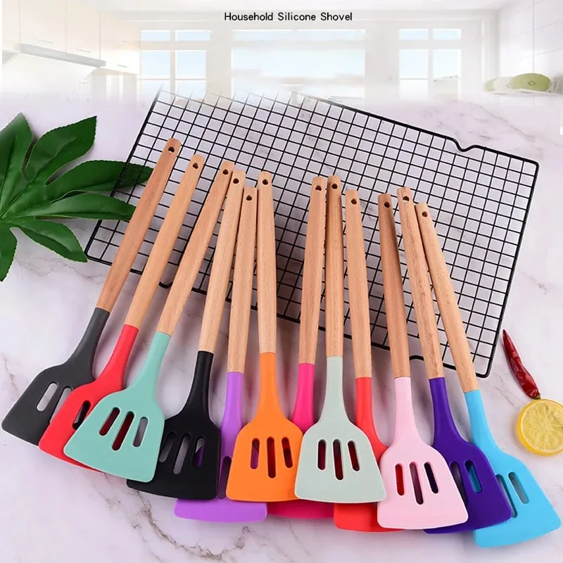 Alat Pemusing Silikon Spatula Telur Ikan Goreng Kuali Senduk Goreng Penyodok Berlubang Pemusing Alat Dapur Perkakas Memasak Dapur a — image 1