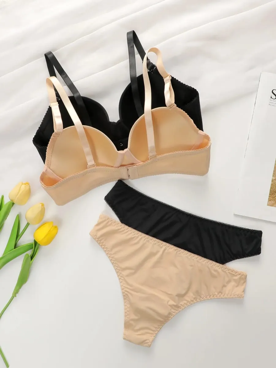 2sets Solide Bügel Dessous Set Frauen Push-Up Bh Mit Stahl Ring Mode Frauen Unterwäsche Panty Alltags Bhs Sets j2611 — image 4