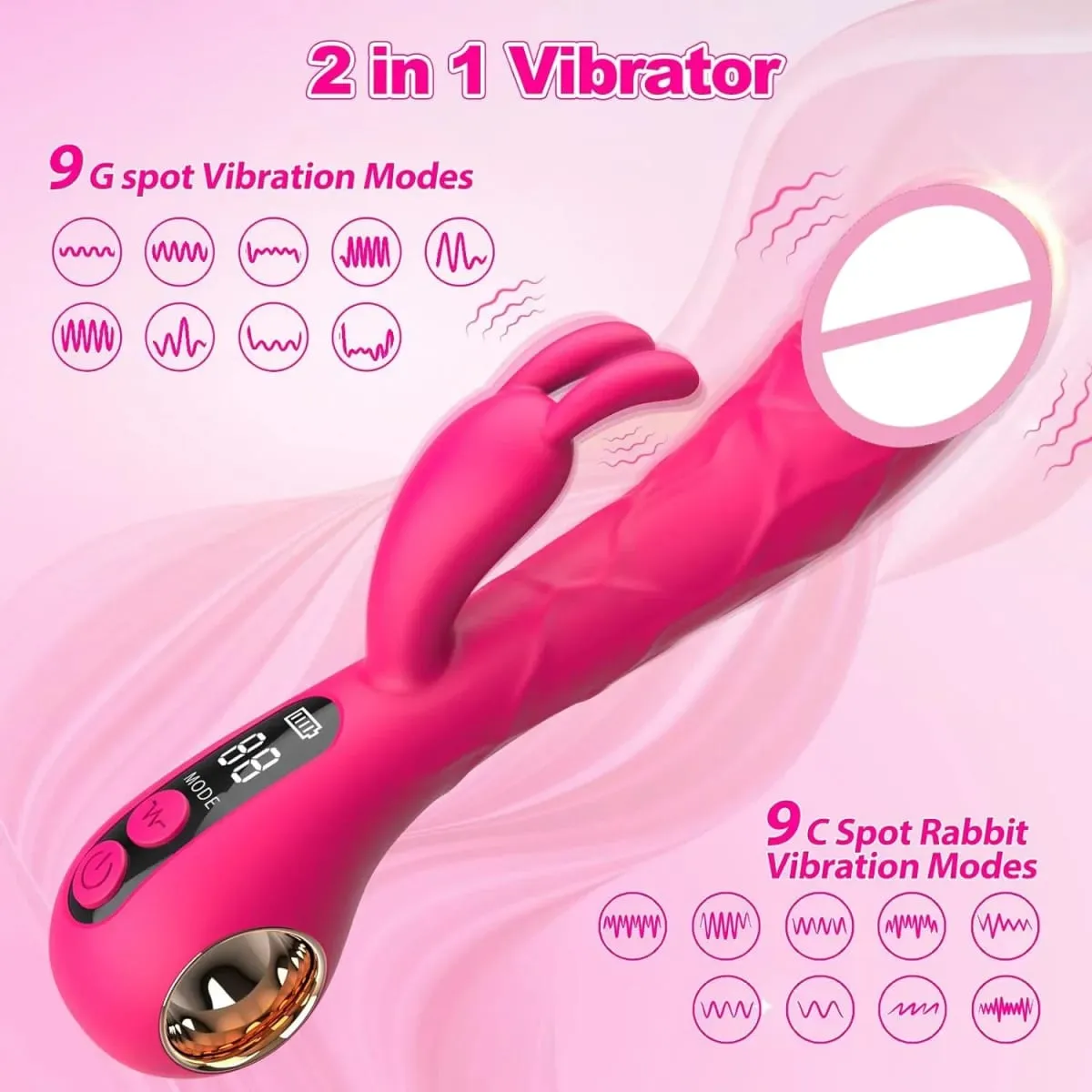Femmina Display LCD Orecchio di Coniglio Vibratore Clitoride Tettarelle Da Biberon Gspot Stuzzicare Dildo Stimolatore Della Vagina Masturbatore Giocattoli Del Sesso per Le Donne Coppia — image 2
