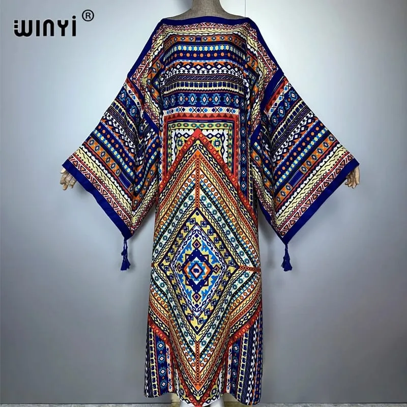 Cotton Robe Femme Hiver Платье Elegant Long Sleeve Мусульманские Комплекты Splicing Stripe Print Female Dresses Vestdios Abaya — image 5