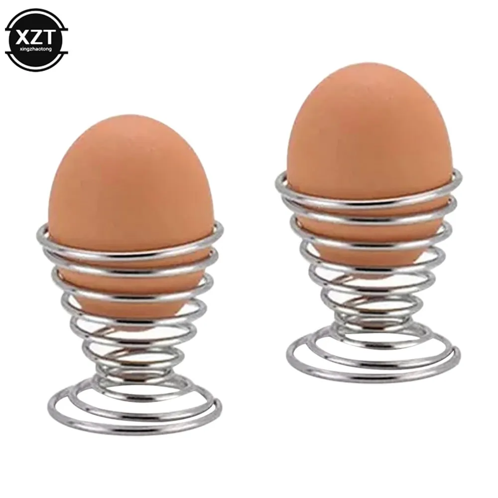 2 szt. Uchwyt na jajka spiralny Stainelss kieliszek do jajek gotowana kuchnia śniadanie gotowany na twardo uchwyt sprężynowy kieliszek do jajek narzędzie kuchenne gadżet kuchenny