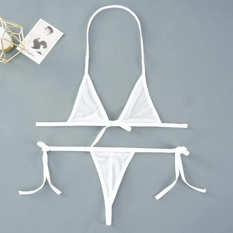 Set Bra Mini Seksi Tanpa Wayar Set Ringkas Bra Tanpa Jala Ultra Nipis Mesh Hitam Lutsinar 2 Keping Halter Set Pakaian Dalam Wanita Eksotik — image 8
