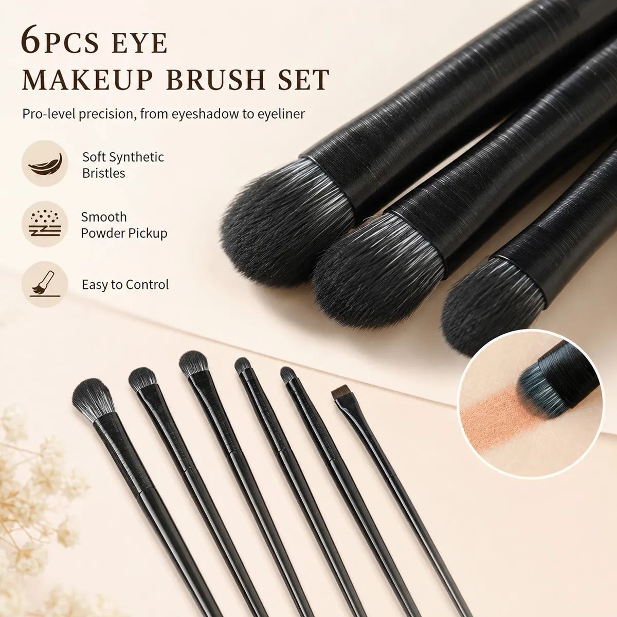 6-Piece Eye Makeup Brush Set: Professional Soft Contour Eyeshadow Brush Small Eye Makeup Brushes for Detailed Eye Makeup Facia — image 2