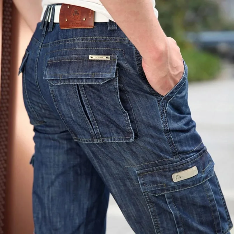 Yüksek Kaliteli erkek Kot Çok Cep Denim Kargo Pantolon Büyük Boy Rahat Pantolon Erkek Giyim Gevşek Pantolon 29-44 — image 10