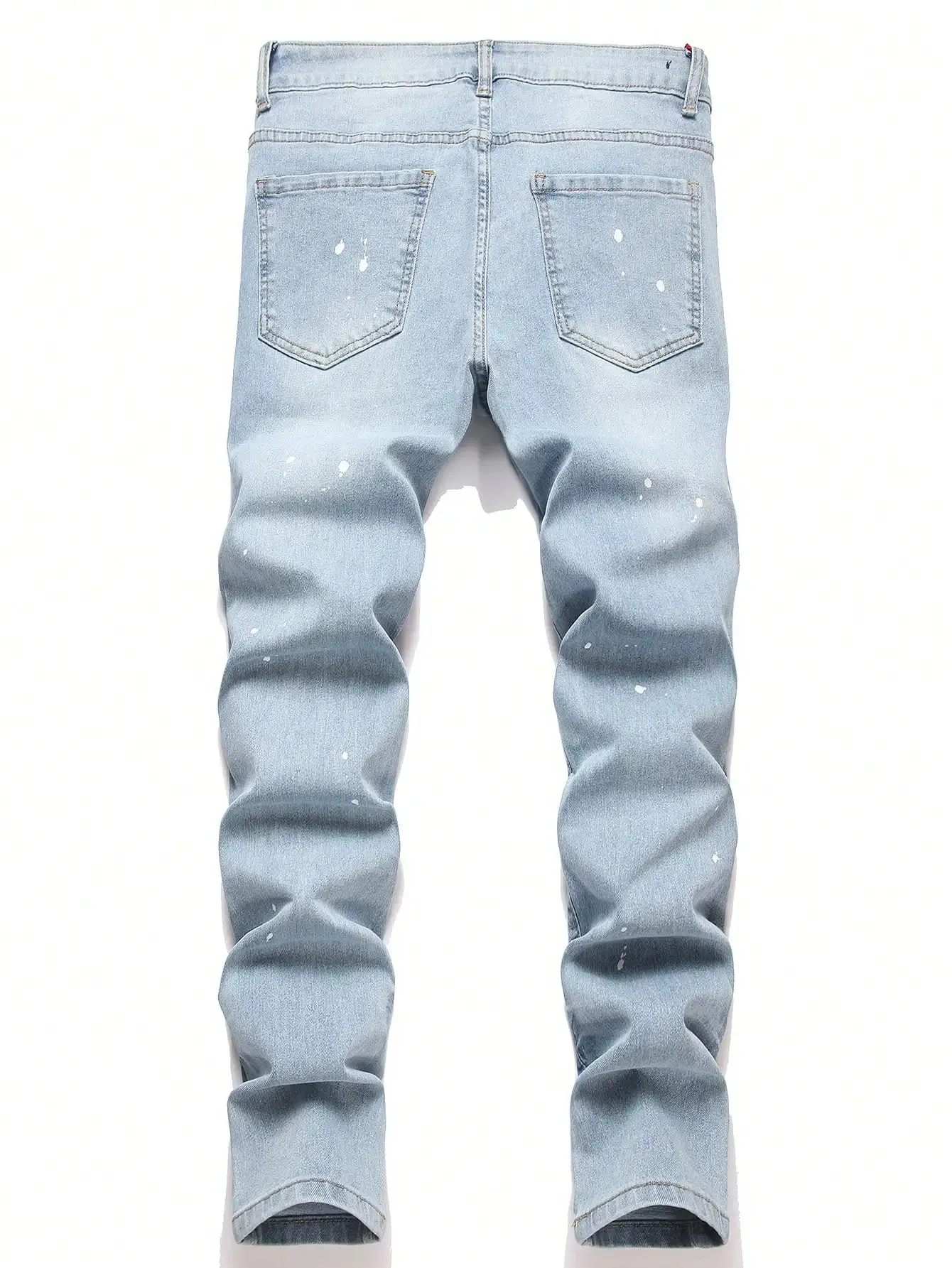 Jean Denim en détresse pour hommes, très extensible, trou déchiré, patchs de motard roses, peinture, pantalon en Denim, coupe cintrée, pantalon Hip Hop de rue décontracté — image 2