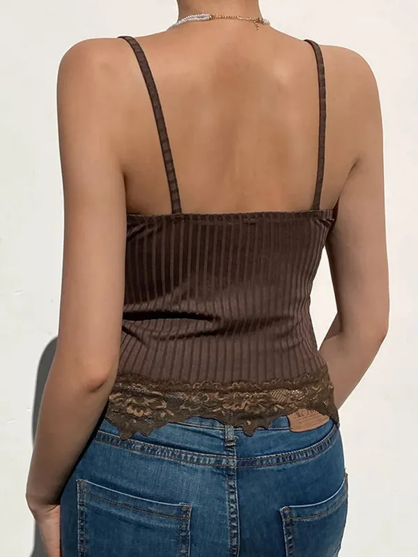 Gothic Basic Bodycon Women Camis Grunge Punk Black Casual Lace Trim Crop Tops Ribbed Backless Alt Clothes Summer — image 6
