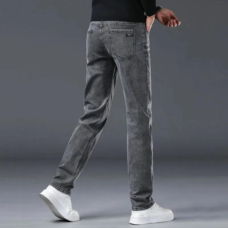 Frühling Neue männer Slim Fit Elastische Jeans Mode Grau Bequeme Casual Denim Hosen Koreanische Business Arbeit Gerade Schwarze Hose — image 4