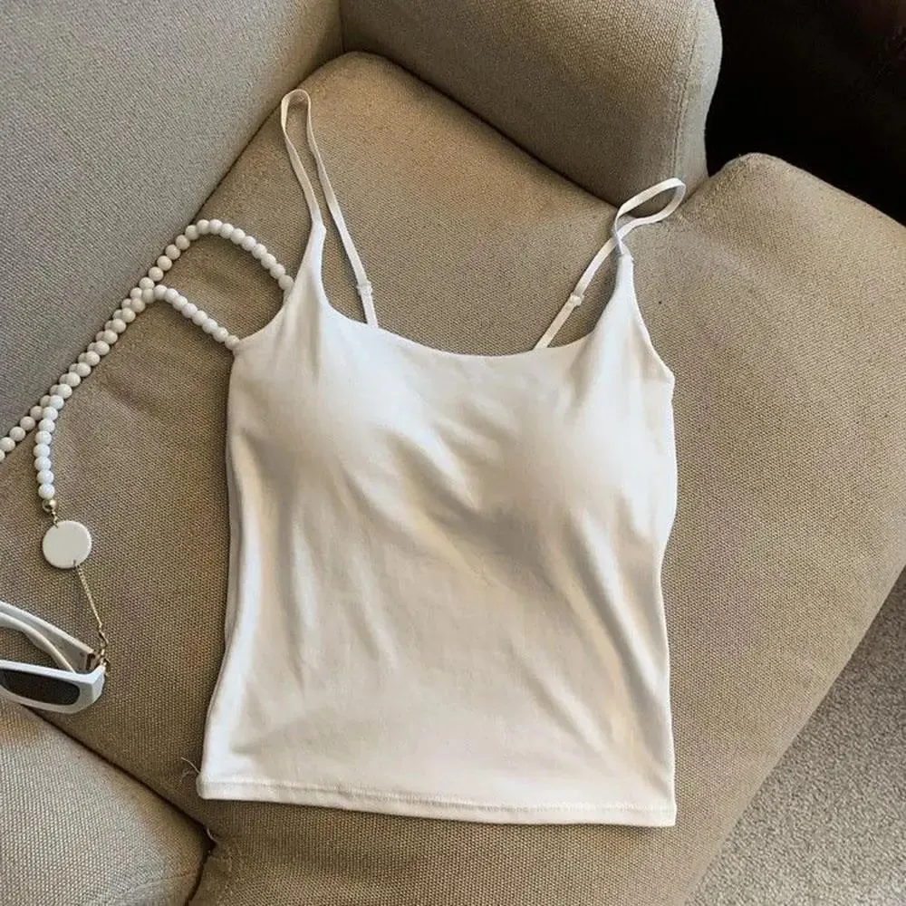 Basic Solid Camis Casual Sleeveless Spaghetti Strap Crop Top Square neck Tank tops With Built In Bra y2k Summer pambabaeng Damit — image 11