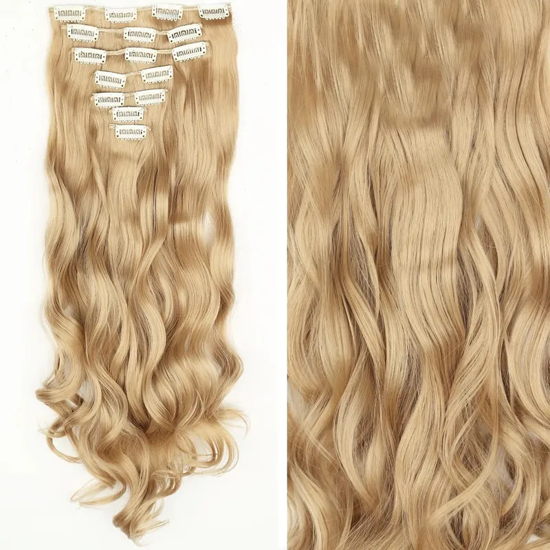 16 clip 7 pezzi / set estensioni dei capelli lungo rettilineo sintetico naturale nero biondo posticcio resistente al calore per l'acconciatura delle donne — image 21
